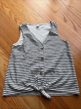Striped Tie-Hem Sleeveless Tank Top - navy & White
